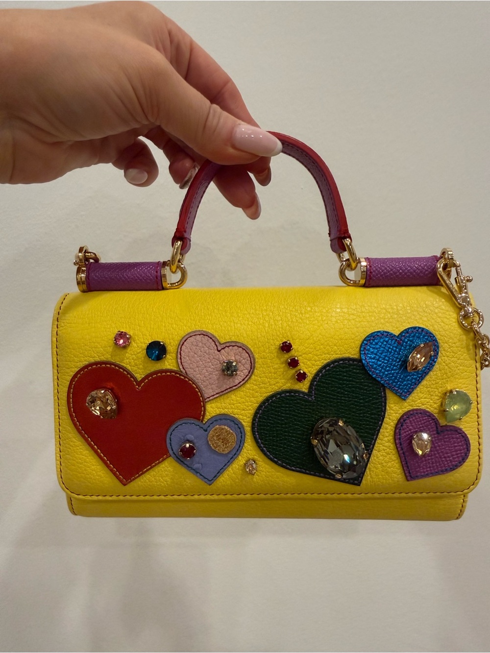 Dolce&Gabbana Sicily Von Bag Heart Crystal Leather Mini Top Handle Crossbody New